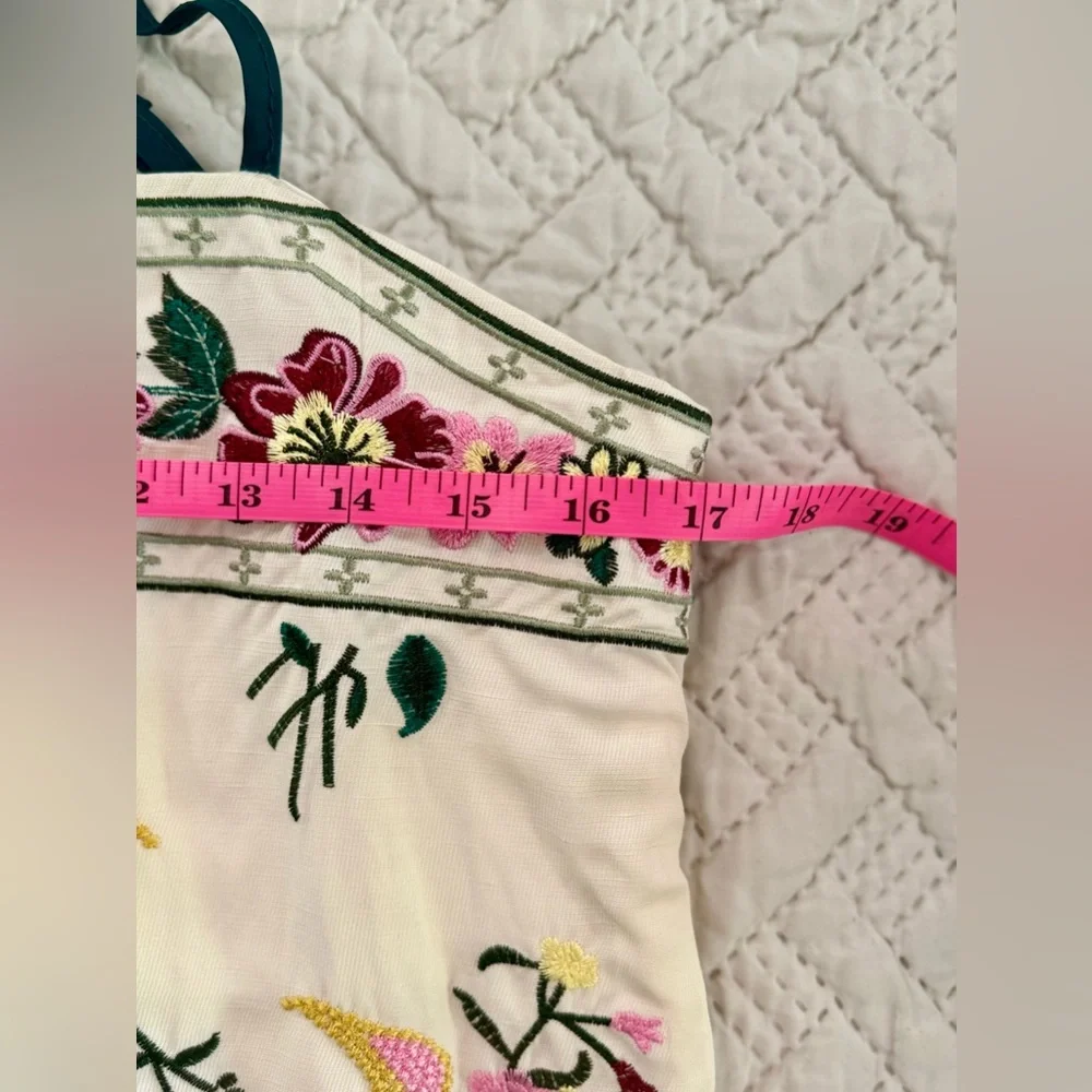 Embroidered Floral Slip Dress, Cream with Pink & Green Detail, Size Small - Picture 4 of 5